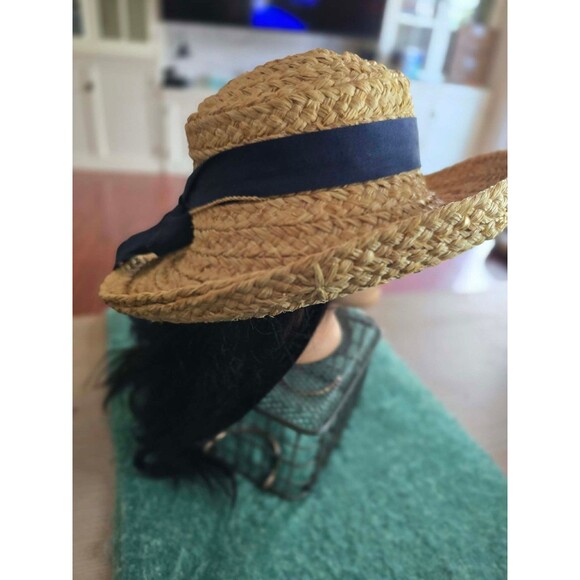 Helen Kaminski raffia hat with navy blue ribbon main image 4